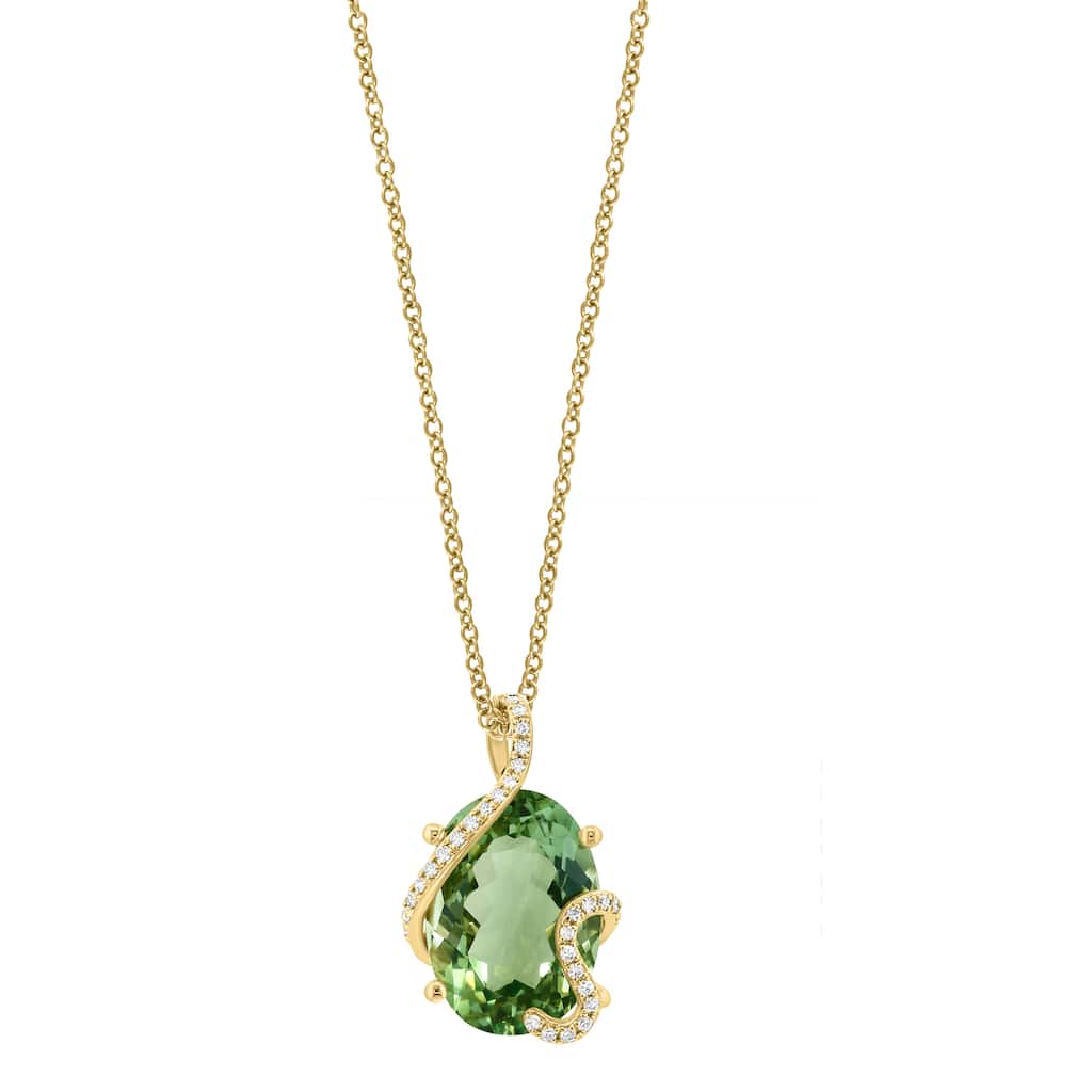 EFFY 14K Gold Diamond Green Amethyst Pendant Necklace