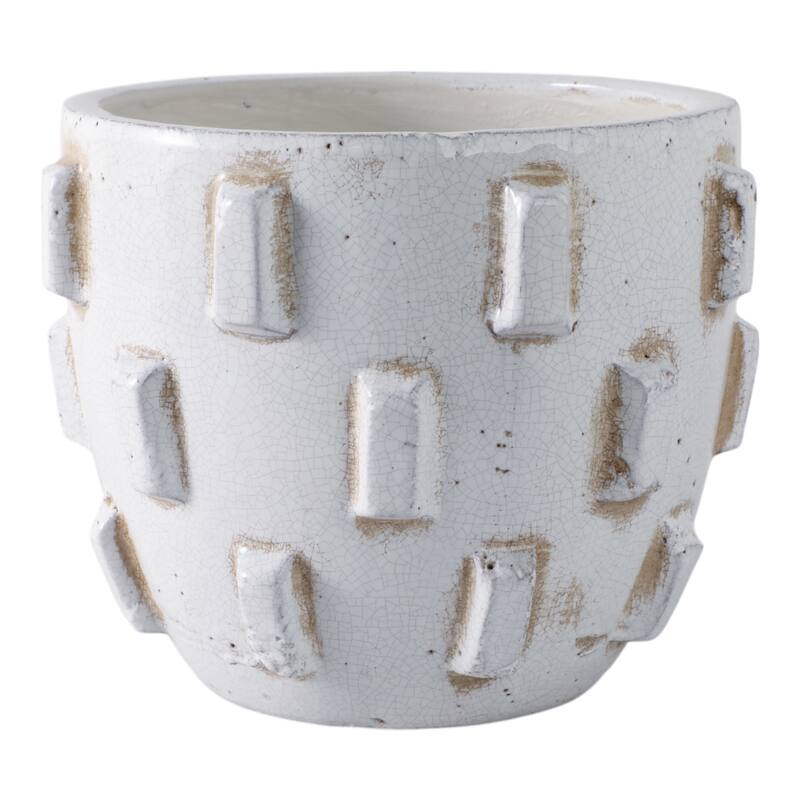 Terracotta Planter Raised Geometric Detailing and Sculptural Design - 9" x 9" x 8"