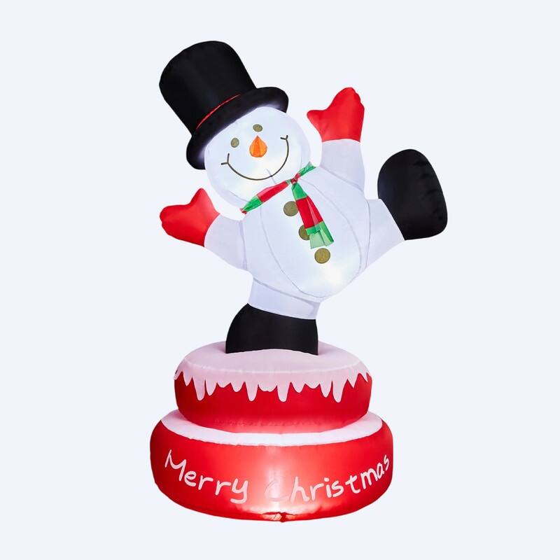 4.8FT Lighted Christmas Inflatable Decoration Large Rotating Snowman with Motor - White+Red