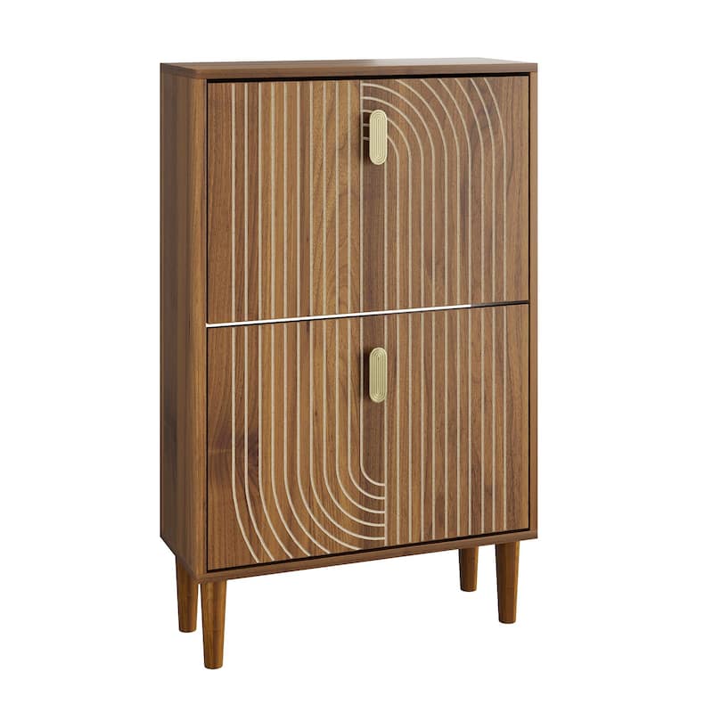 Shoe Cabinet with 2 Flip Drawers & Metal Handles, Freestanding Wood Storage Cabinet, Shoe Rack with Adjustable Shelves