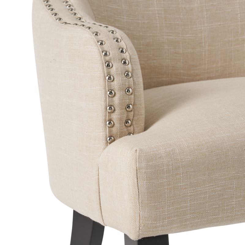 Modern 26" Arm Chair with Birch Wood Legs and Nailheads for Living Room