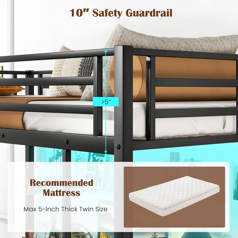 Gymax Twin Size LED Bed Frame w/ Charging Station Upholstered