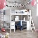 preview thumbnail 2 of 28, Full size Wooden Loft Bed with Shelves, Ladder and Desk, White