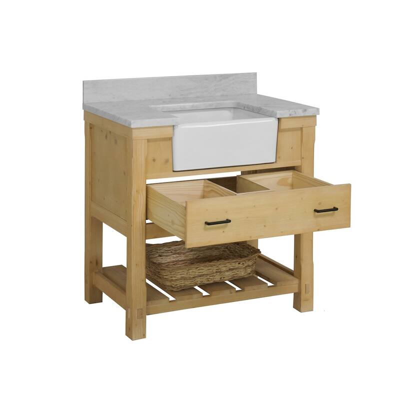 KitchenBathCollection Charlotte 36" Farmhouse Bathroom Vanity with Carrara Marble Top