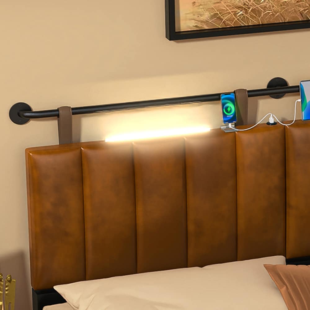 Wayna Wall Mounted Headboard with USB Ports and LED Lights-image