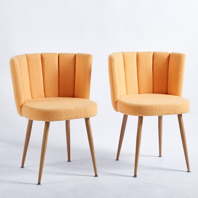 Modern Dining Chair Set Of 2 with Iron Tube Wood Color Legs, Shorthair Cushions And Comfortable Backrest