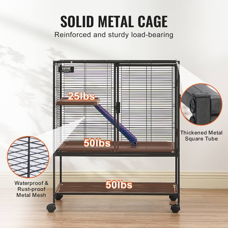Rolling Metal Ferret Cage Small Animal Cage for Pet Rats, Hamster, Guinea Pig, Chinchilla, Squirrel, Hedgehogs, Bunny