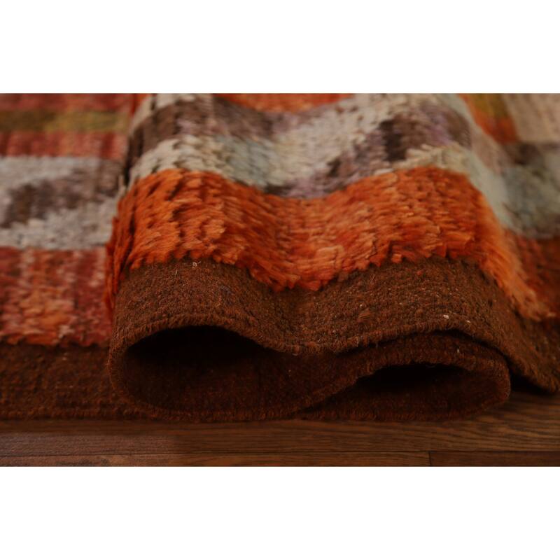 Hand Knotted Oriental 100% Wool Carpet Modern Tribal Oranges & Rust Moroccan Area Rug - 10' 0'' X 7' 1''