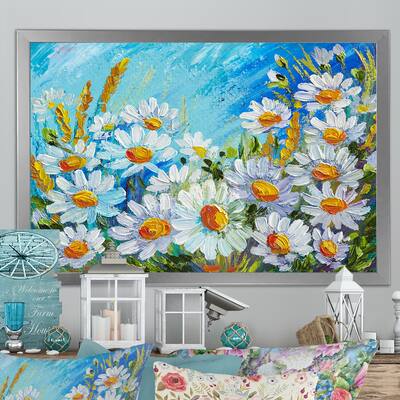 Designart "Spring Chamomile Field Flowers" Traditional Framed Art Print