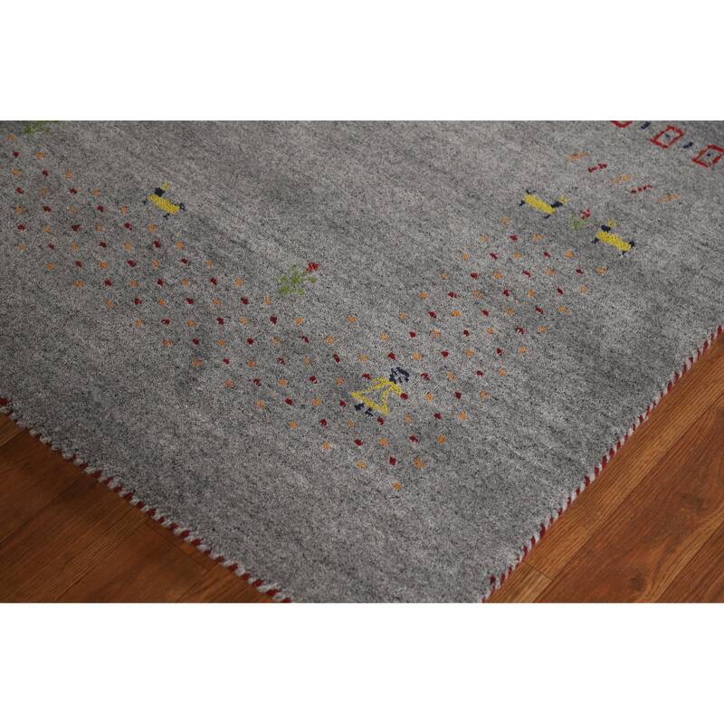Hand Knotted Oriental 100% Wool Carpet Tribal Tribal Greys & Charcoal Gabbeh Area Rug - 7' 10'' X 5' 1''