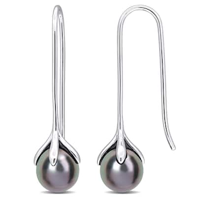 Miadora 10-11mm Black Tahitian Cultured Pearl Hook Earrings Sterling Silver