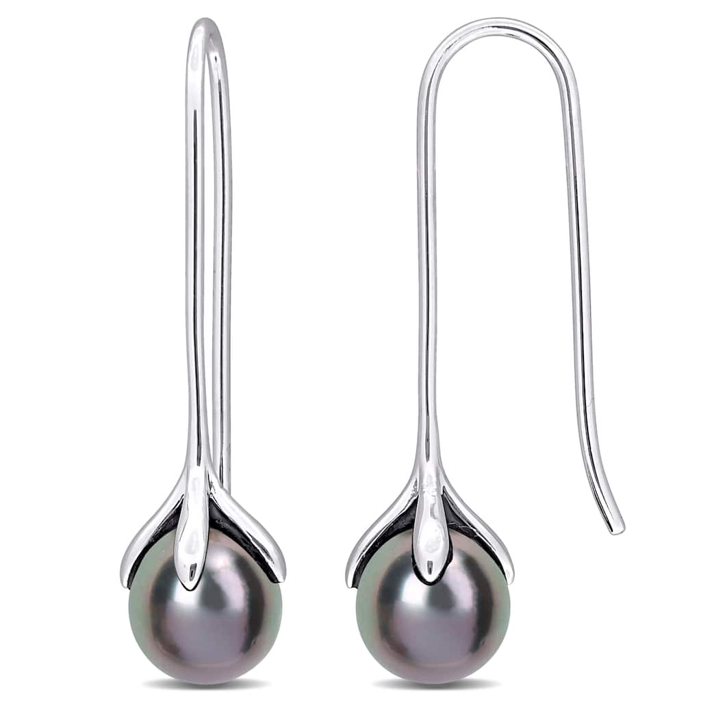 Miadora 10-11mm Black Tahitian Cultured Pearl Hook Earrings Sterling Silver