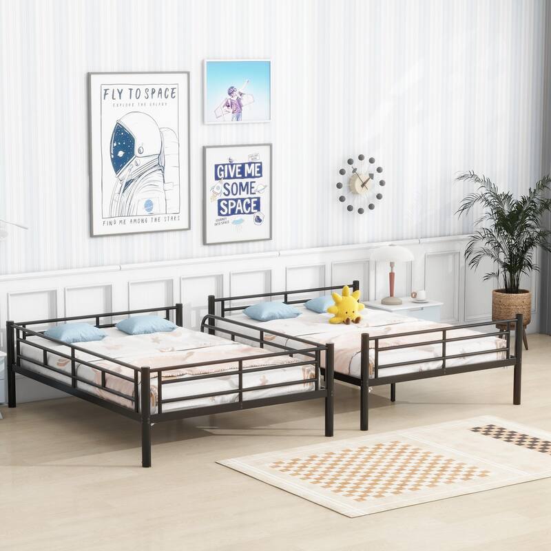 Various Sizes Metal Bunk Beds Frame with Ladder and High Guardrail, Heavy Duty Metal Bunk Beds🛍️🛒