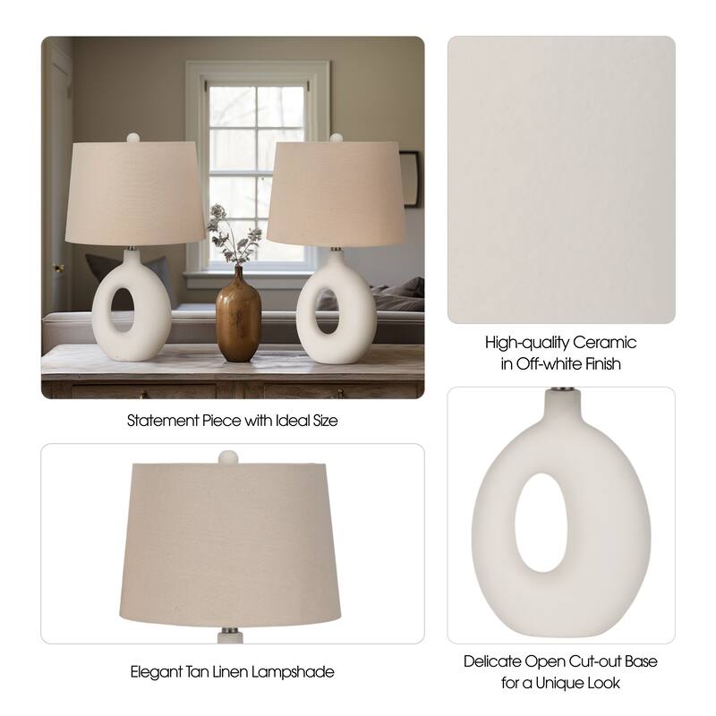 Sagebrook Home Designer Ceramic 23" Open Cut Out Table Lamp, White/tan, Elegant Ceramic Base, Set of 2 - 14" x 14" x 23"