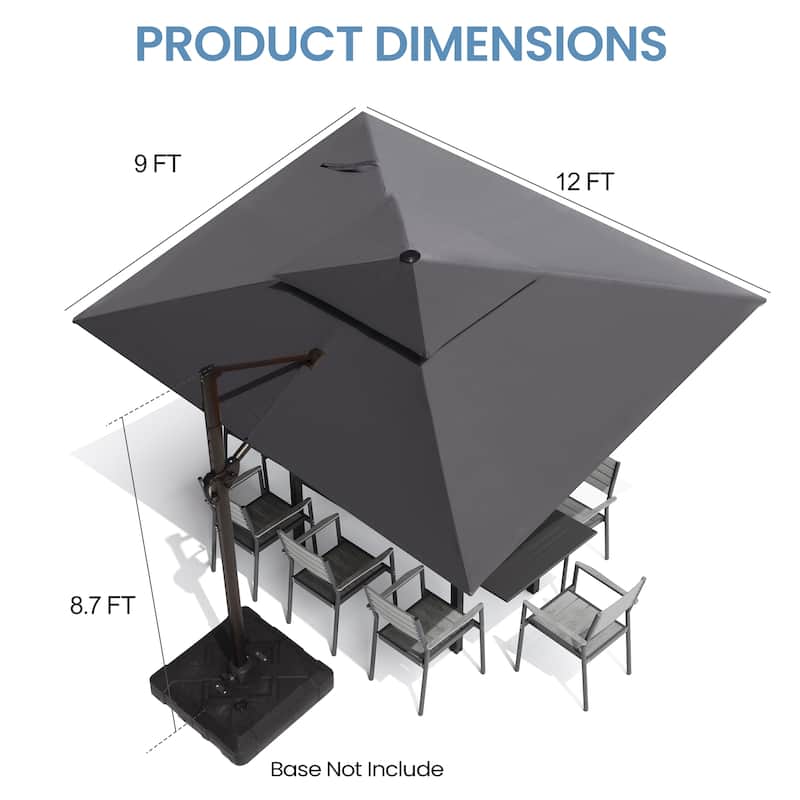 Pellebant 9 FT x 12 FT Outdoor Patio Cantilever Umbrella with Base Double Top