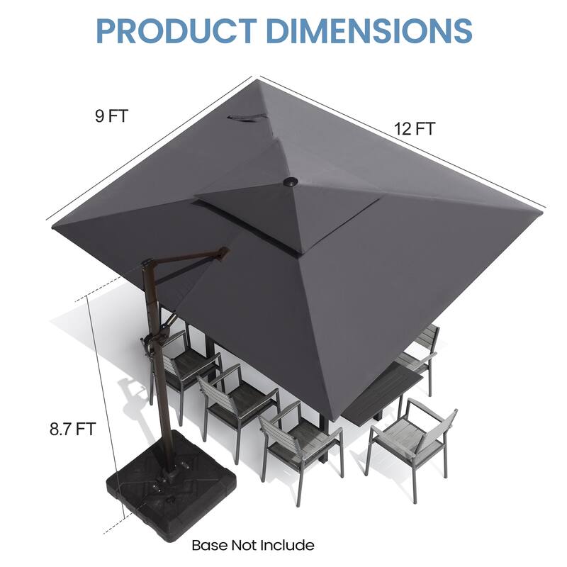 VredHom 9 FT x 12 FT Outdoor Patio Dual Top Cantilever Umbrella