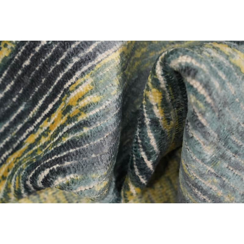 Hand Knotted Oriental Viscose Silk Carpet Modern All-Over Yellow & Gold Abstract Area Rug - 4' 0'' X 2' 0''