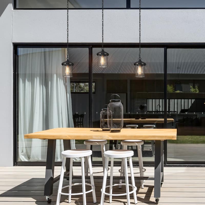 Modern Farmhouse Outdoor Patio Pendants Black Seeded Glass Shade Ceiling Light - Textured Black - D 6.5"x H 10.5"