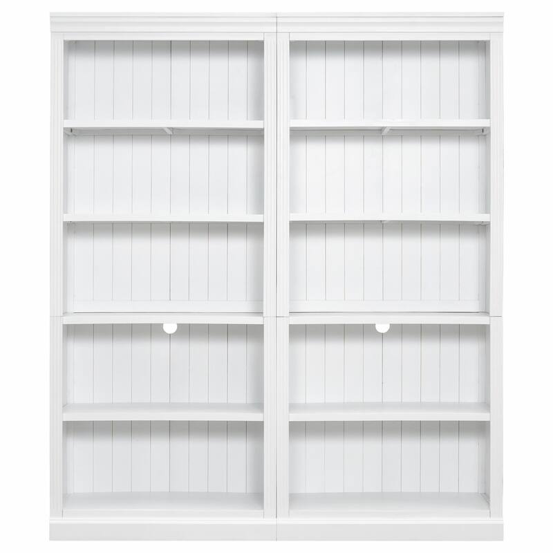 83" Tall Wood Bookcase Suite with Light Strip, 5-Tier Bookcase Suite with Adjustable Shelves