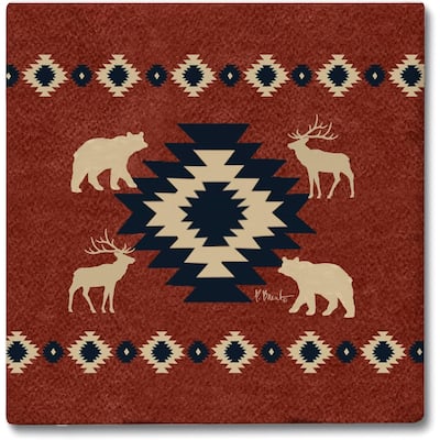 Aztec Lodge IV 4-Pack Absorbent Stone Coasters with Protective Cork Backing 4" Square Made in The USA Easily Wipes Clean