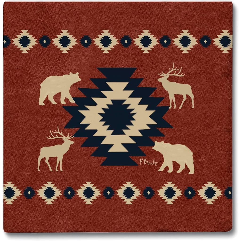 Aztec Lodge IV 4-Pack Absorbent Stone Coasters with Protective Cork Backing 4" Square Made in The USA Easily Wipes Clean