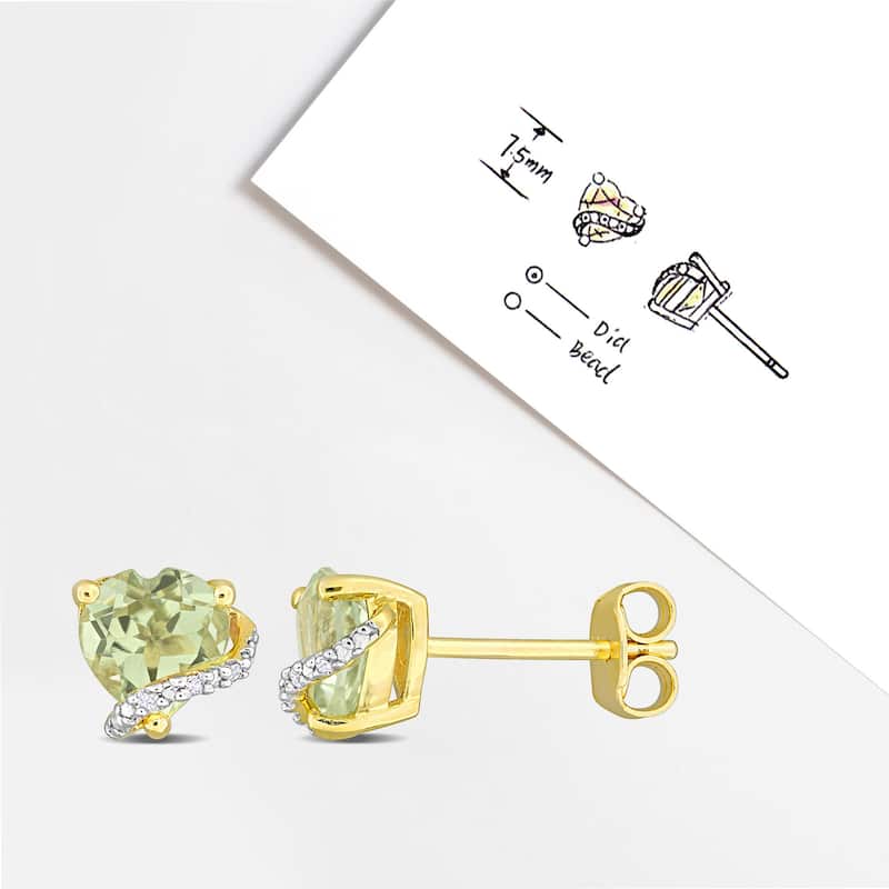 Miadora 1 1/2ct TGW Green Quartz and Diamond Accent Heart Earrings Yellow Silver