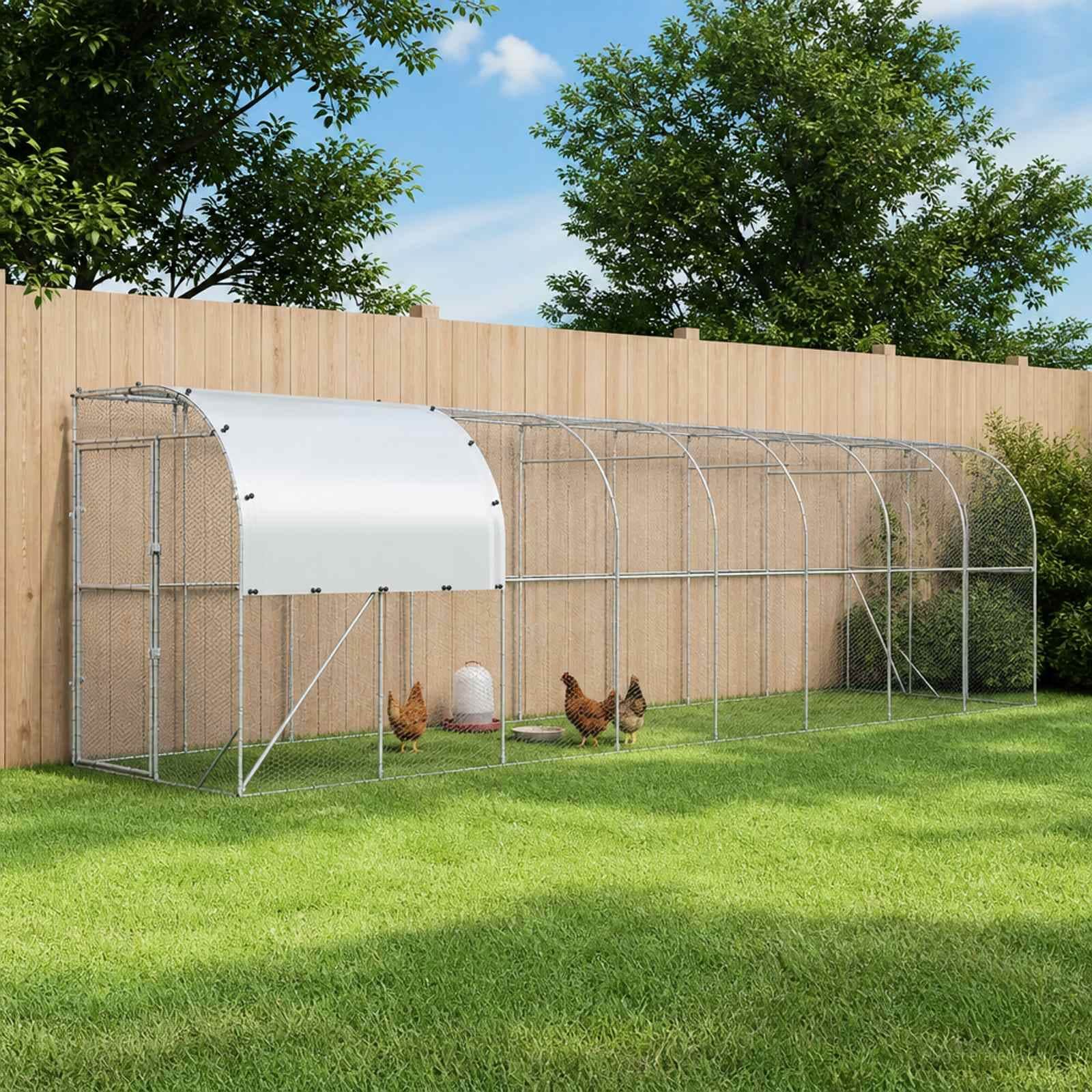 vidaXL Against Wall Chicken Coop Silver Galvanised Steel Outdoor Modern Stable