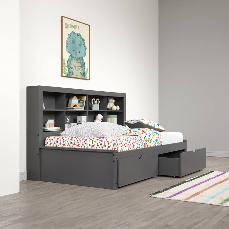 Twin Bookcase Daybed in Dark Grey with optional Trundle or Drawers - With Drawers