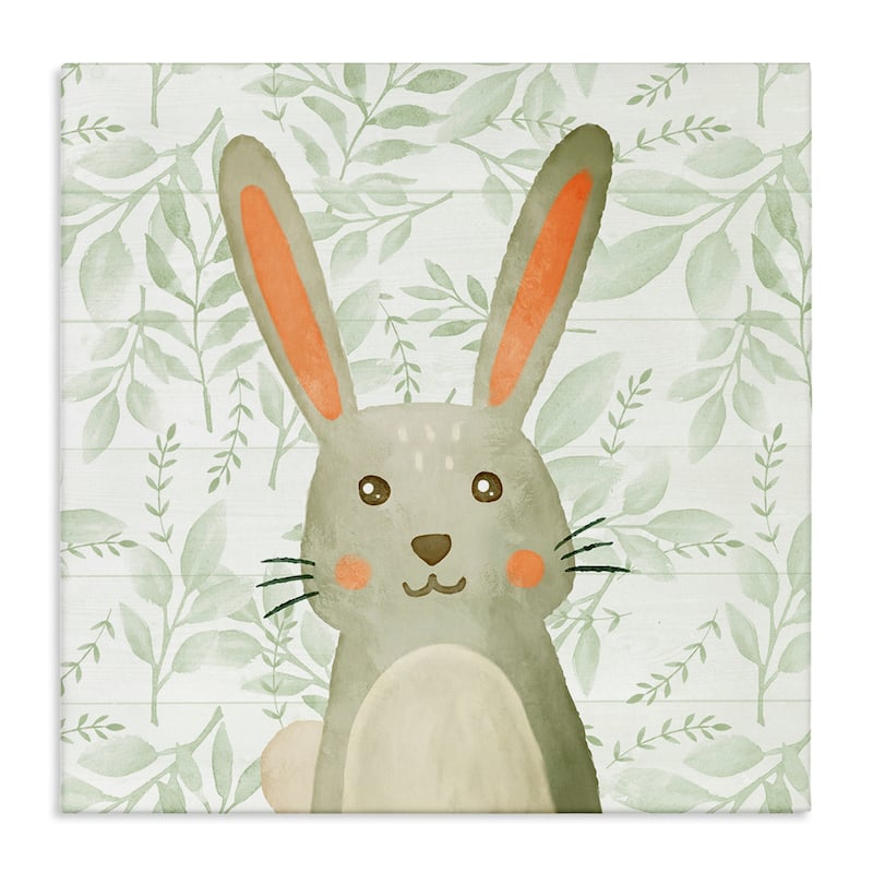 Stupell Whimsical Bunny on Florals Canvas Wall Art Design By Kim Allen - 30 x 30