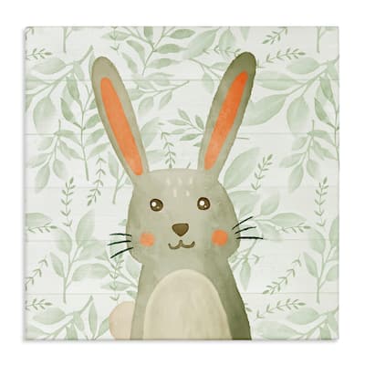 Stupell Whimsical Bunny on Florals Canvas Wall Art Design By Kim Allen