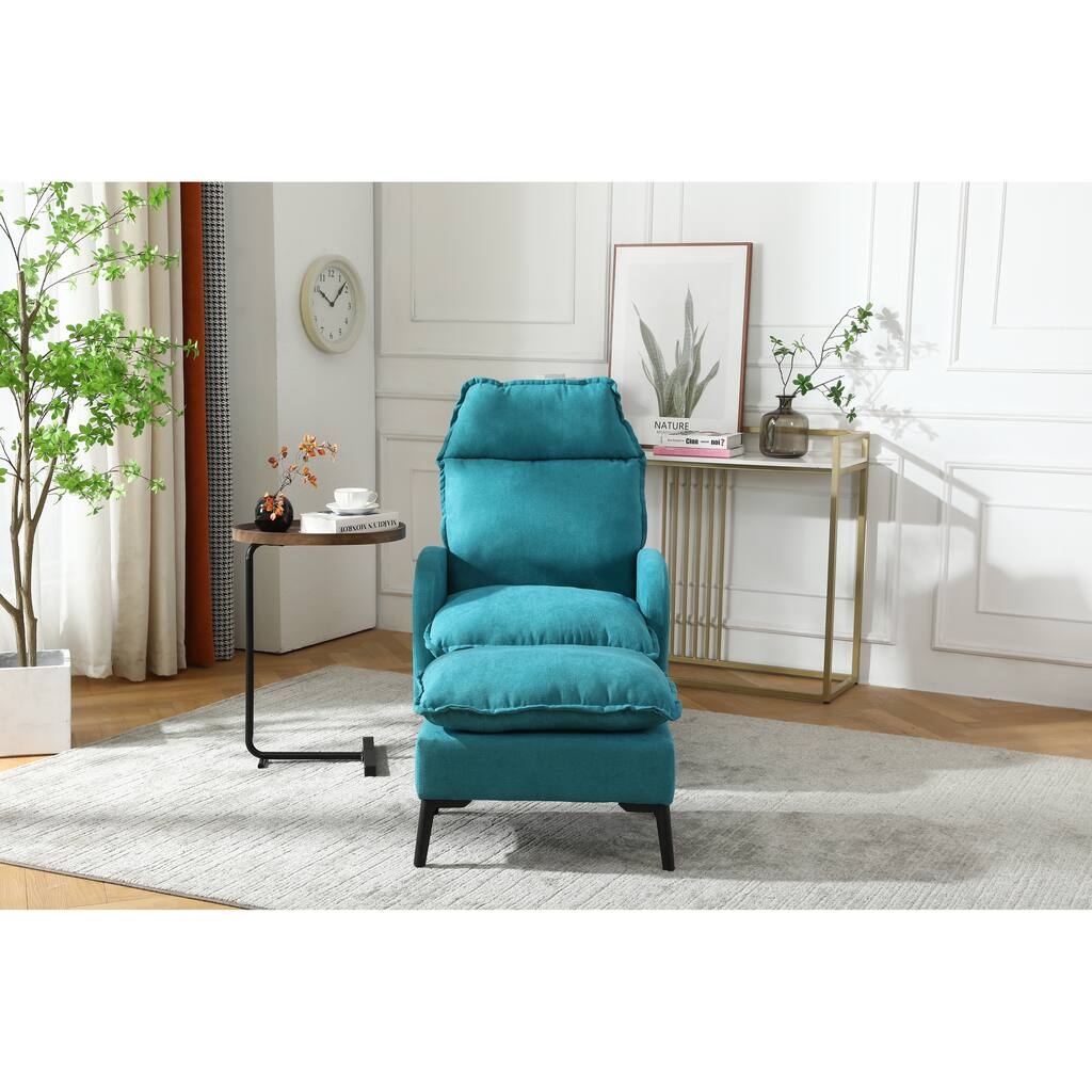 Overstuffed Accent Chair with Ottoman, Adjustable Backrest Lounge Chair Indoor Fabric Club Chair with Metal Legs