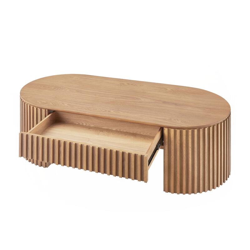 51.18'' Oval Wood Coffee Table With Drawer