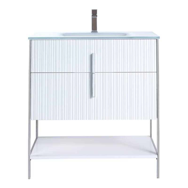 Fine Fixtures Serenity Modern Bathroom Vanity with White Glass Top