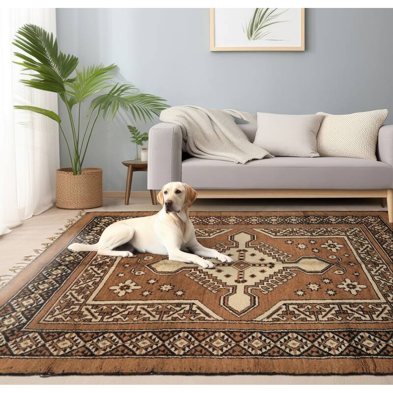 6'9''x9'6'' Hand Knotted Wool Mocha Traditional Vintage Area Rug - 6' 9'' x 9' 6'' - 6' 9'' x 9' 6''