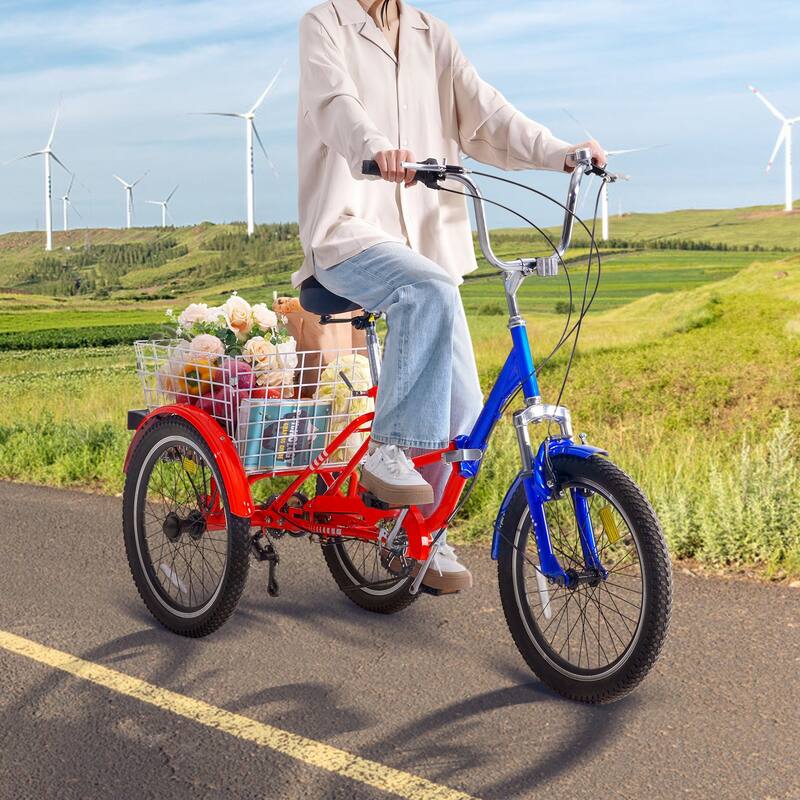 Folding Adult Tricycle 20" 7-Speed 3-Wheel Bike with Basket - 63 x 29.9 x 45.3 in