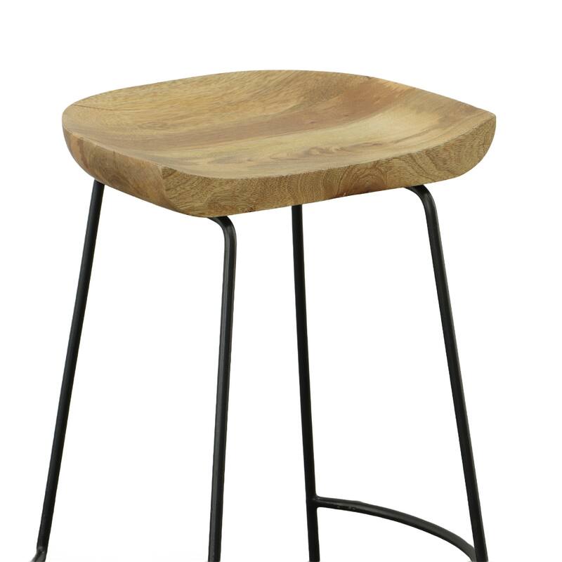 Set of Two 25" Chestnut and Black Solid Wood and Steel Backless Counter Height Bar Chairs