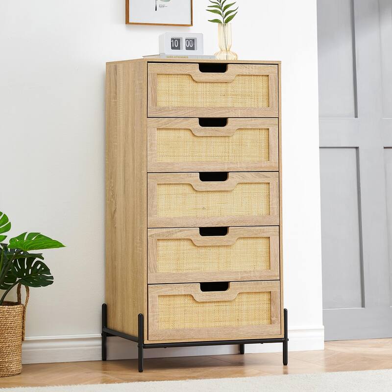 Eie Rattan BedroomDresser Organizer Units for Living Room - Natural - 5-drawer