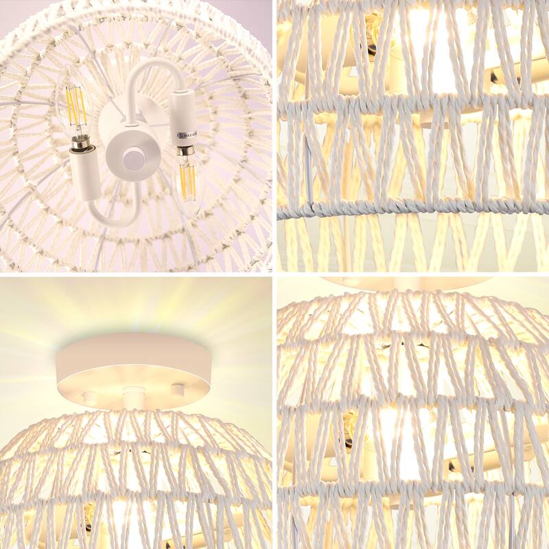 Semi Flush Mount Rattan Light Fixture Woven Ceiling Light Fixture