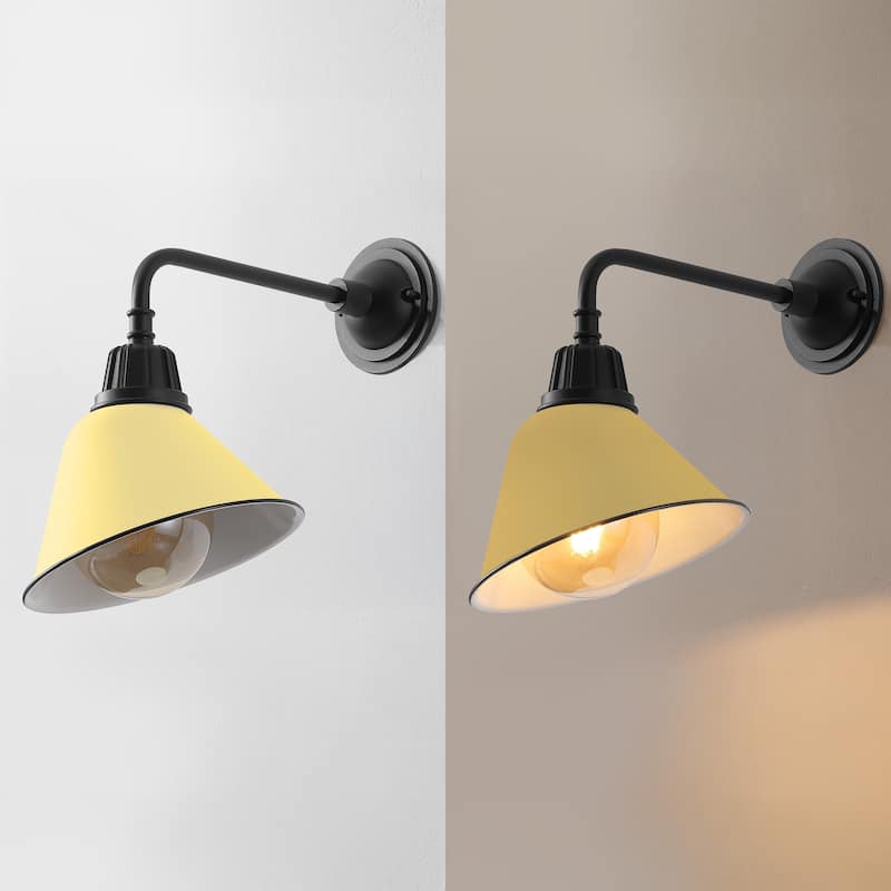 Aurora 9.63" 1-Light Farmhouse Industrial Indoor/Outdoor Iron LED Gooseneck Arm Outdoor Sconce, by JONATHAN Y - 9.63
