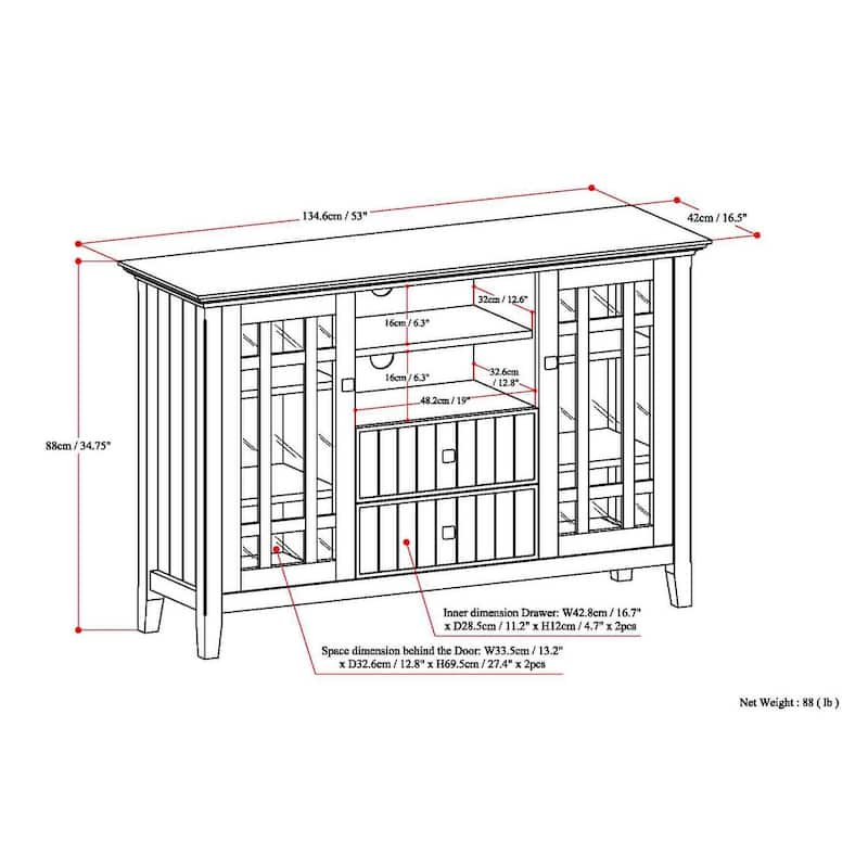 WYNDENHALL Freemont SOLID WOOD 53 inch Wide Transitional TV Media Stand For TVs up to 60 inches - 53"w x 16.5"d x 34.7" h