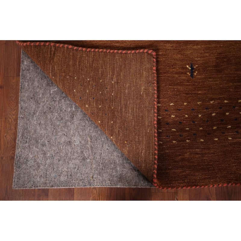 Brown Tribal Gabbeh Oriental Accent Rug Hand-Knotted Wool Carpet - 3'11"x 5'10"