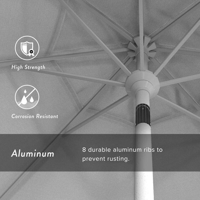California Umbrella 7.5' Round Crank Lift, Push Button Tilt Aluminum Patio Umbrella, White Finish, Outdoor Rated Red Fabric