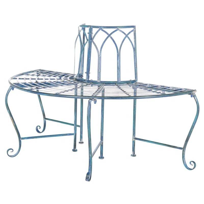 Iron Outdoor Half-Circle Patio Garden Tree Bench - 23.5'' D x 50” W x 30.75” H
