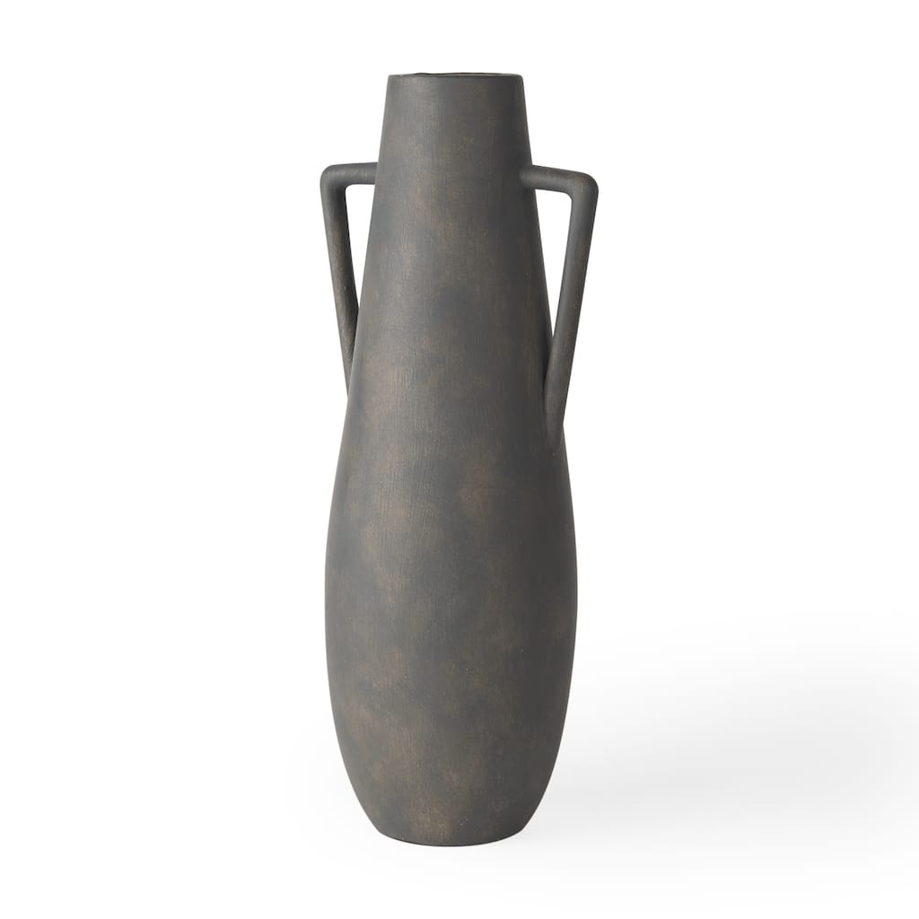 Kilian Brown And Gray Ceramic Double Ear Vase (17") - 5.9L x 5.7W x 16.9H