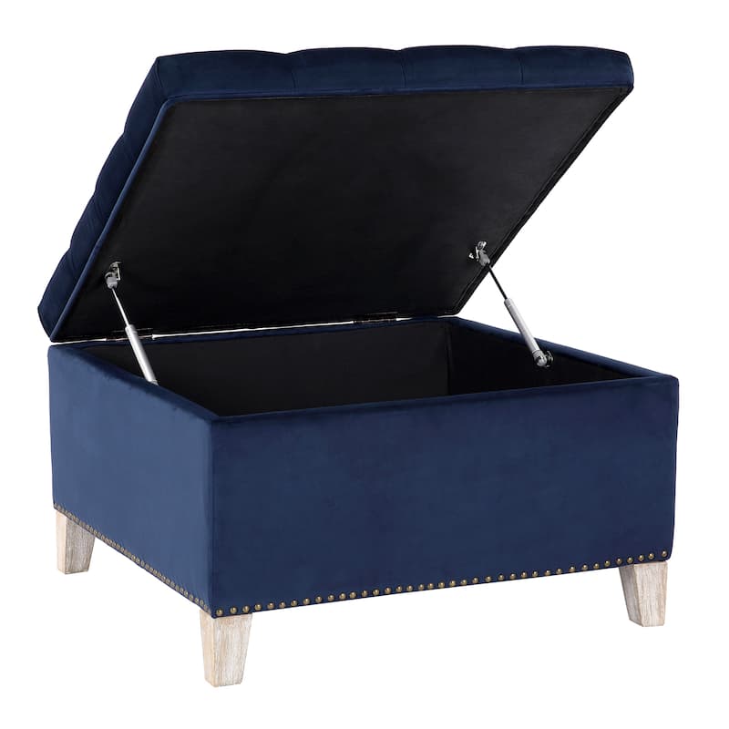 29.5" Wide Velvet Tufted Square Ottoman With Storage