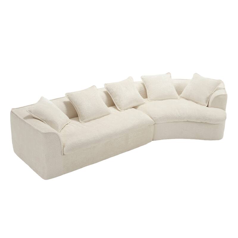 3 Seater Beige Chenille Sofa for Living Room with Unique Double Seat and Corner Design