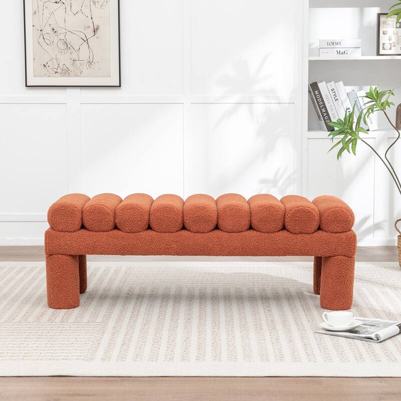 SEYNAR Modern Teddy Velvet Upholstered Rentangle Ottoman - Orange
