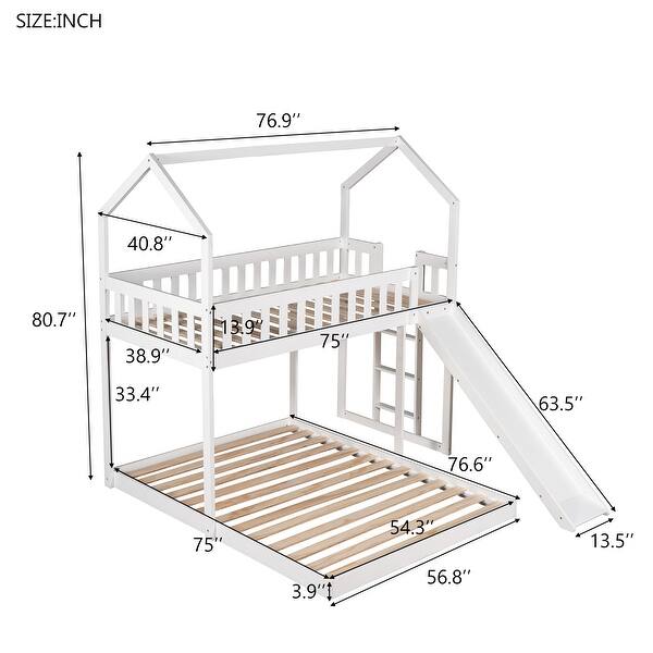 Twin over Full Size Pine Wood Bunk Bed with Silde and Built-in Ladder ...
