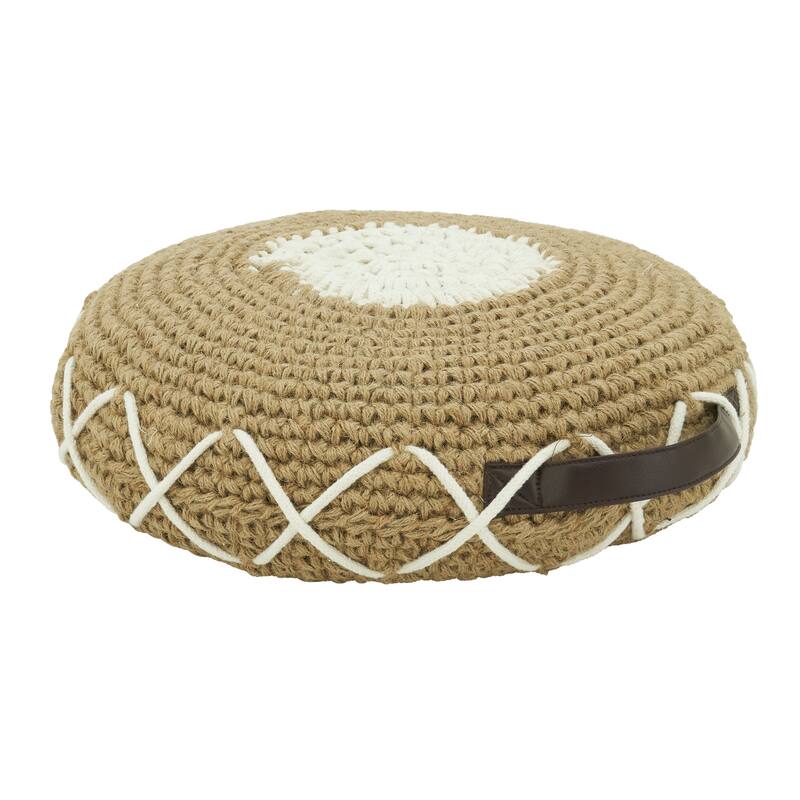 Woven Design Pouf With Handle
