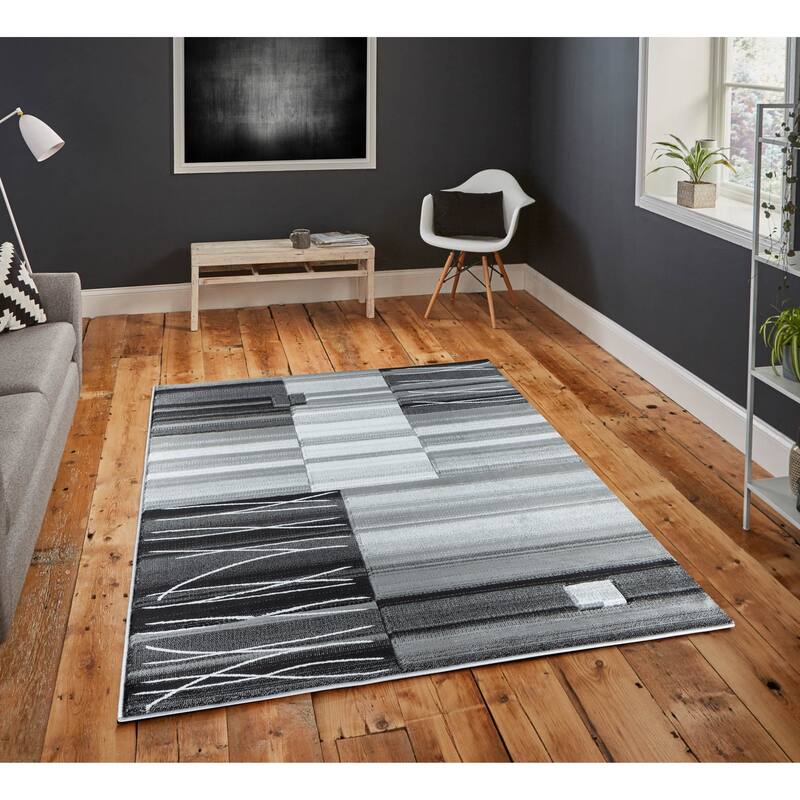 Glamour Abstract Polypropylene Area Rug - 6'9'' X 9'6'' - Dark Grey/Black